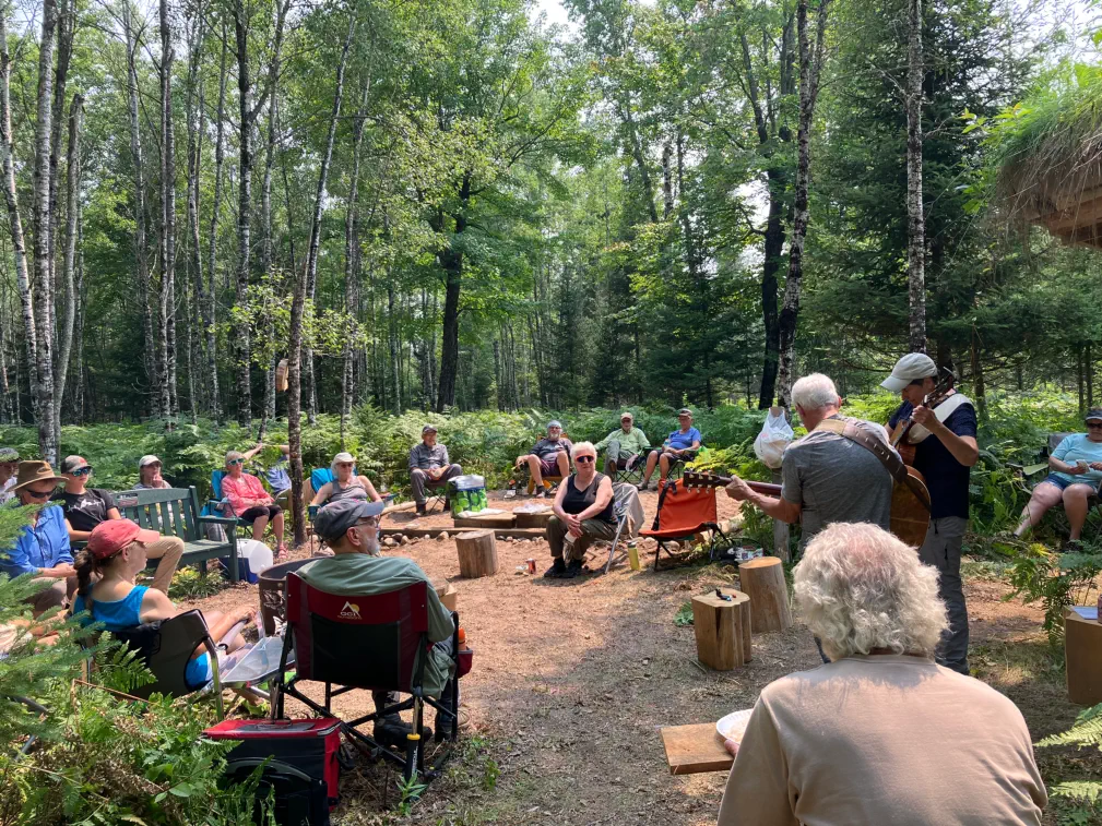 Listening to music in park