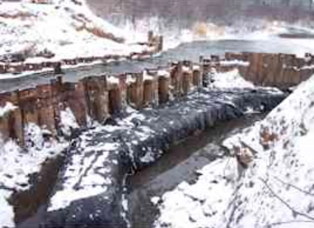 Braces holding land from falling into stream